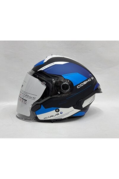 MT Cosmo İkarus B7 Mat Mavi Renk Güneş Vizörlü Yarım Kask