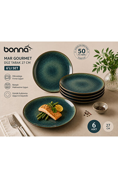 Bonnami 6 Adet Bonna Mar Gourmet Düz Tabak 27 cm Premium Porselen Ana Yemek S...