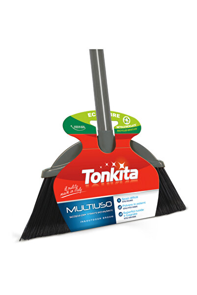 Tonkita Grey Universal Indoor & Outdoor Broom with Stick – Heavy Duty Multi-S...