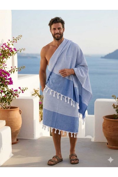 Three Roses Striped Fringed Gray 1 Piece Peshtemal - Pool, Beach, Sports, Sauna, Spa, Travel Towel