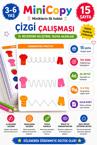 BiWini MiniCopy Çizgi Çalışması – 15 Eğlenceli Etkinlik Kartı | A6 | 200 gr |...