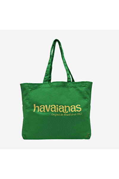 Havaianas Geantă de plajă verde pentru femei, geantă de umăr cu logo XL