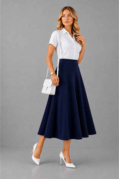UTDU Scuba Fabric Flat Skirt with Elastic Waist