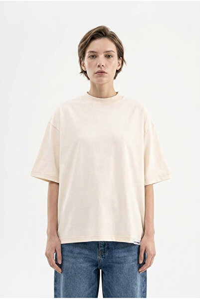 Machinist Tricou de damă Basic Oversize din bumbac jerseu, culoare unt