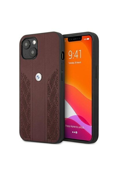 BMW Husă din piele pentru iPhone 13, 6.1 ", roșu vin