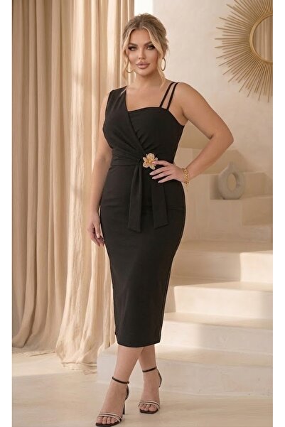 Butik Nilyam Women's Plus Size One-Shoulder Strap Detailed Waist Brooch Flexi...