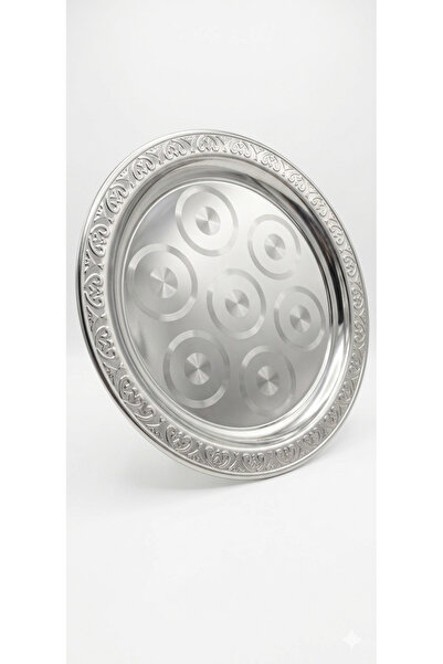 EKİM TOYS Stainless Steel Laser Patterned Round Presentation Tray (38X38 cm)