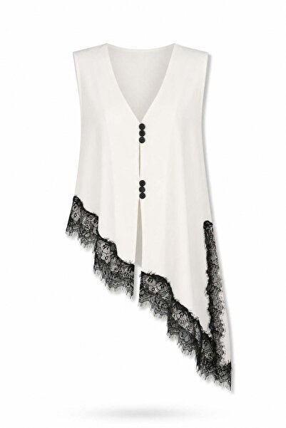 5in1Canpolat Cream Lace Detailed Vest 18180