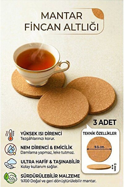 TARIK HOME Natural Cork Coaster Set Heat Resistant Stain-Proof Coasters [3 Pi...