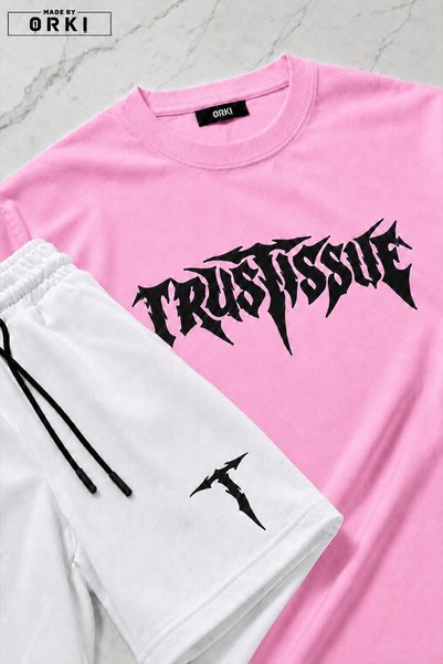 EFFRENATU Trust Problem Printed Large Size Unisex Oversize T-Shirt Shorts Set