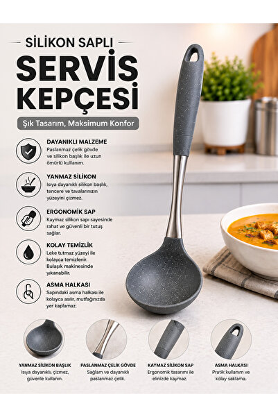 MİKRA Single Piece Serving Ladle with Silicone Handle and Steel Body