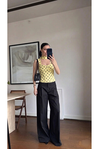 Lovely butik Γυναικεία μπλούζα κορσέ με φουλάρι πουά Premium