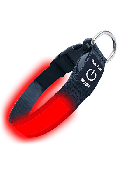 OEM Zgardă luminoasa cu LED pentru câine, Rosu, marime M (40-50 cm) – Reîncăr...
