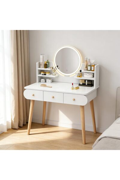 GGEROU Vanity Desk with Mirror and Lights 3 Colors, 39" White Makeup Vanity T...