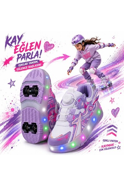 Alessio PATENLİ IŞIKLI AKILLI BAĞCIKLI ÇOCUK SNEAKER AYAKKABI LİLA 29-36