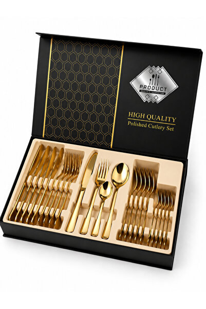High Quality HomeRoy – Set de Tacâmuri 24 Piese, Finisaj Auriu