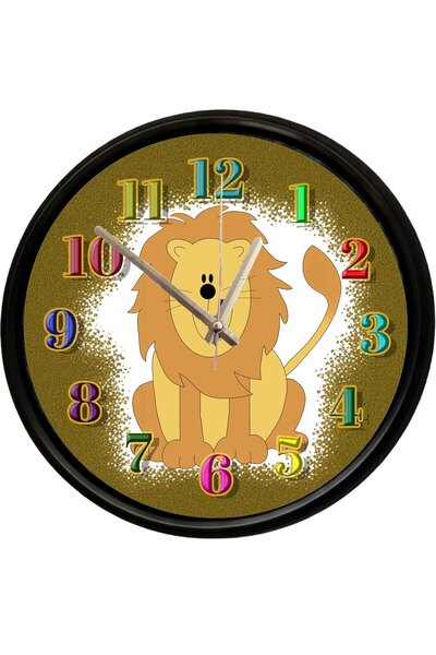 Caseras Children's Room Decorative Wall Clock with Cute Lion Design 28 cm Sil...