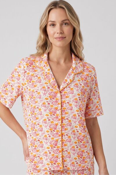 OBJE Women's Oyster Pattern Front Buttoned Pajama Top