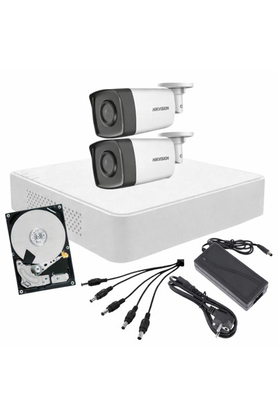 Hikvision Sistem complet de supraveghere video pentru exterior, 2 camere, 2 M...