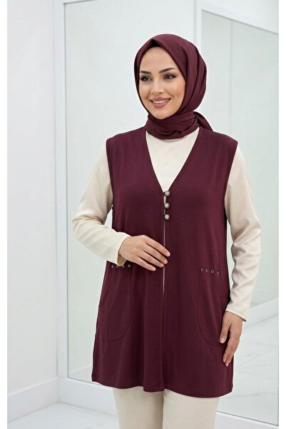 wishne Women's Buttoned Combed Cotton Vest - Comfortable Cut Casual Hijab Vest