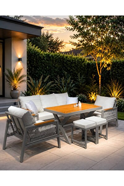 Rovena GARDEN Balkon Takımı, Cappuccino Bahçe Takımı 5+1 (Masa 70x110 3lü Kol...