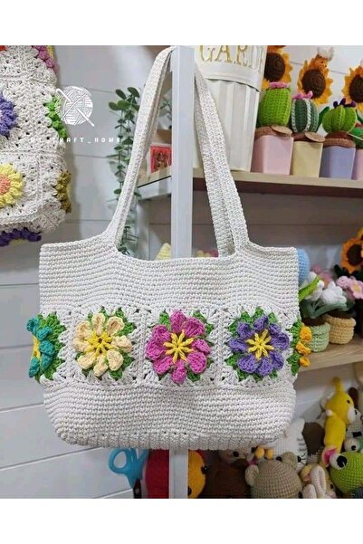 ARTTMACRAME Floral Knitted Bag Large Size Handmade Summer Shoulder and Beach Bag