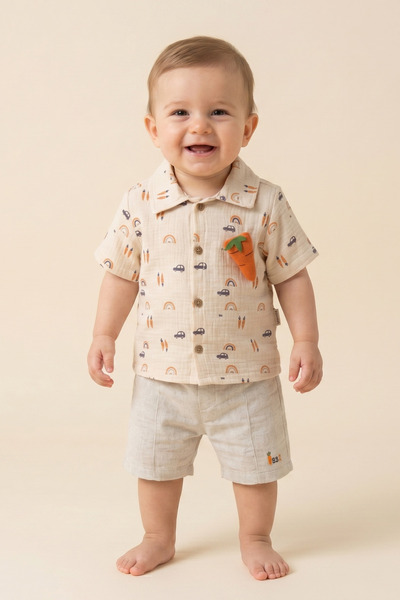 Bebezade Summer Baby Boy Carrot Detailed Shorts and Top Set