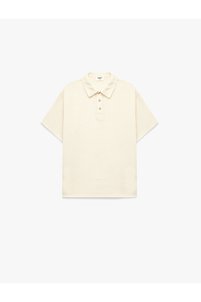Koton Buttoned Viscose and Cotton Blend Short Sleeve Polo Collar Knitwear T-S...