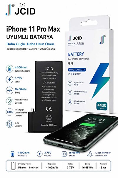 JCID iPhone 11 Pro Max Uyumlu Batarya %100 Pil Sağlığı Destekli