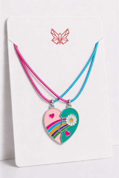 MakeWell Hello Kitty Kalp Çiçek Unicorn Kedi Best Friends Kalp Kolye Seti – 2...