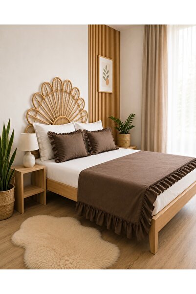 Decamor home Καφέ σετ κάλυμμα κρεβατιού με βολάν και εσωτερικά γεμισμένα μαξι...