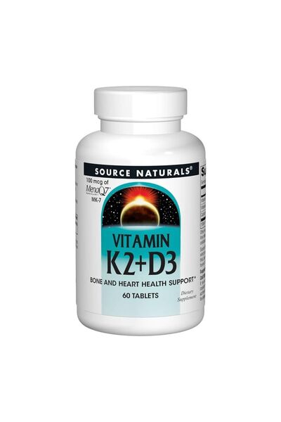 source naturals فيتامين ك2 + د3، 60 قرص، 100 ميكروغرام