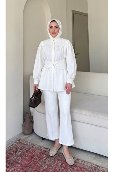 Moda Aydın Butik Women's Hijab Belted Tunic Shirt - White
