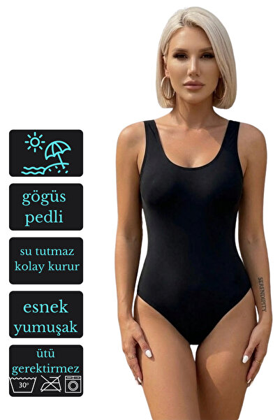 mrm pro Costum de baie de bază pentru femei, negru, de culoare uni, cu efect ...