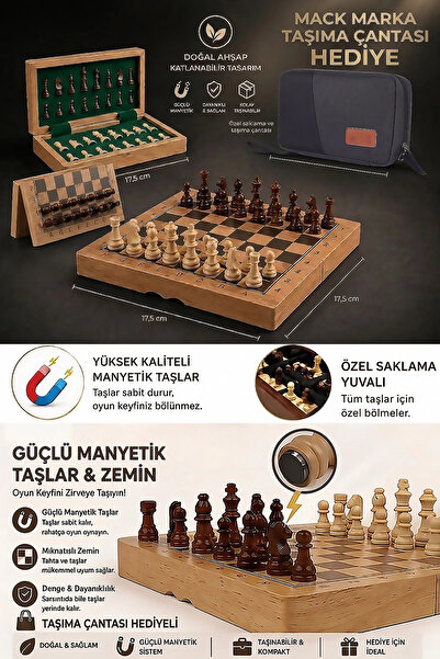 Lovesta Home Mıknatıs Taşlı Ahşap Katlanabilir Kutulu Satranç Oyunu Takımı 17...