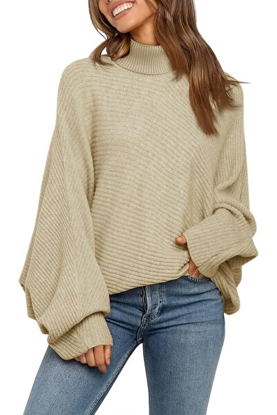 OEM ImilyBela Pulover Damă cu Guler Tip Golf Oversize Guler Înalt Tricot Gros...