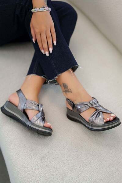Parponi Hella Women's Wedge Sole Genuine Leather Sandals Platinum