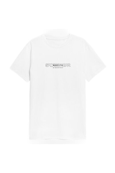 OEM 4F tricou cu imprimeu „Sportswear” alb pentru bărbați 100% Bumbac XXL