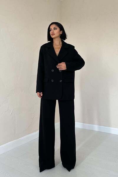 Caddebostan Moda Women's Double-Breasted Collared Jacket and Trousers Two-Pie...