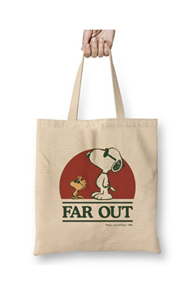 Toyaso Snoopy Far Out White Tote Bag Long Handle Shopping Bag Beach Bag