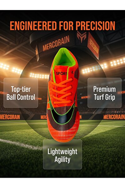 ArabTread Orange/Black Turf Football Boots - Durable Mesh Upper TF Cleats for...