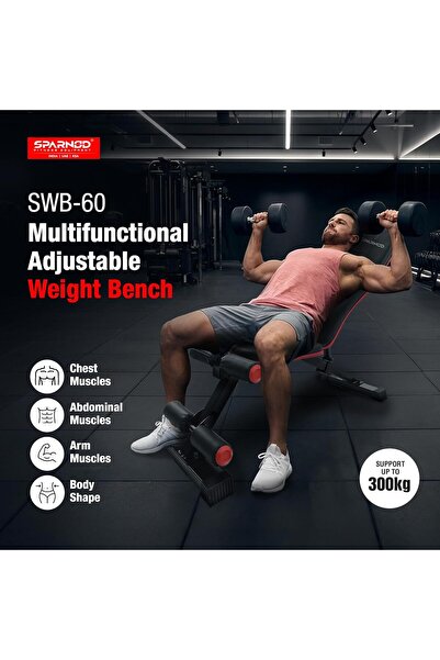 Sparnod Fitness SWB-60 Heavy Duty Multifunction Flat Incline & Decline Workout Bench|300kg Capacity