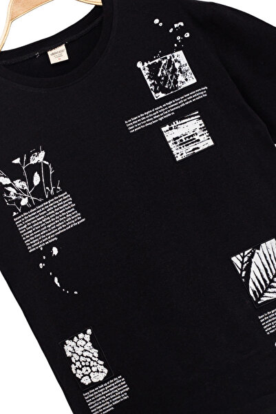 Divonette Men's Basic Short Sleeve 100% Cotton Printed T-Shirt with Embroidery Detail, Cool and Comfortable Black T-Shirt