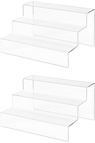 Slasa 2 Pack Clear Acrylic 3 Tier Display Riser 22 x 17 x 10 cm Retail Shelf
