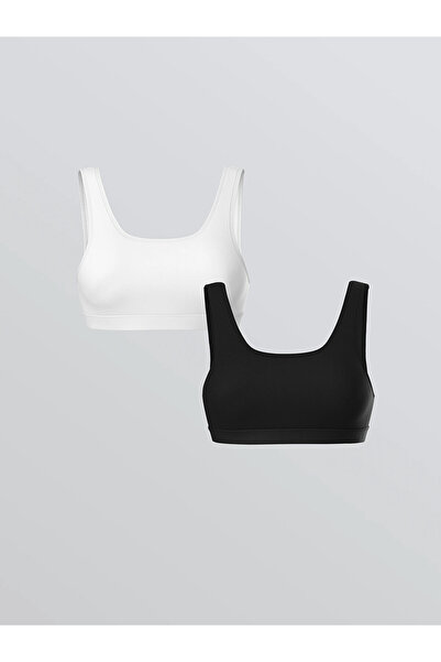 LC Waikiki LCW mladi crni U-izrez jednobojni bustier 2-dijelni