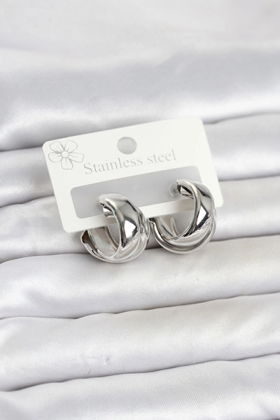 Generic Brand 316L Steel Silver Color Asymmetric Hoop Model Women's Earrings