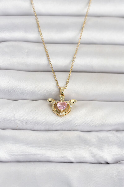 STİLLOVE 316L Steel Chain Gold Color Winged Heart Model Women's Necklace