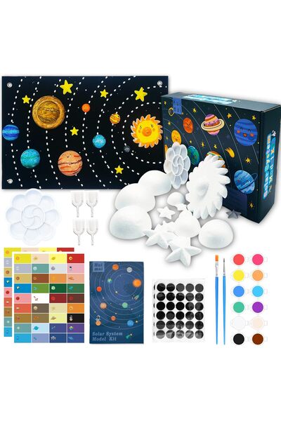 Huimai Set model Sistem Solar 66 piese, planete din spumă, vopsele, etichete,...