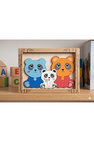 wooden toy series لغز خشبي على شكل عائلة الباندا مكون من 3 قطع للأطفال (عبوة ...