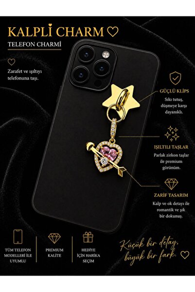 Nurnova 3014 Premium Zirkon Taşlı Pembe Kalp Figürlü Lüks Telefon Charmi - Al...